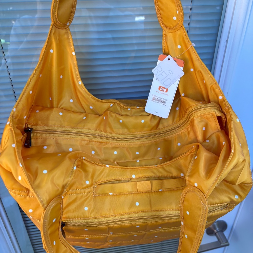NWT LUG Gondola Slouch Tote Yellow Dot Marigold Travel  Bag Purse - Picture 7 of 15